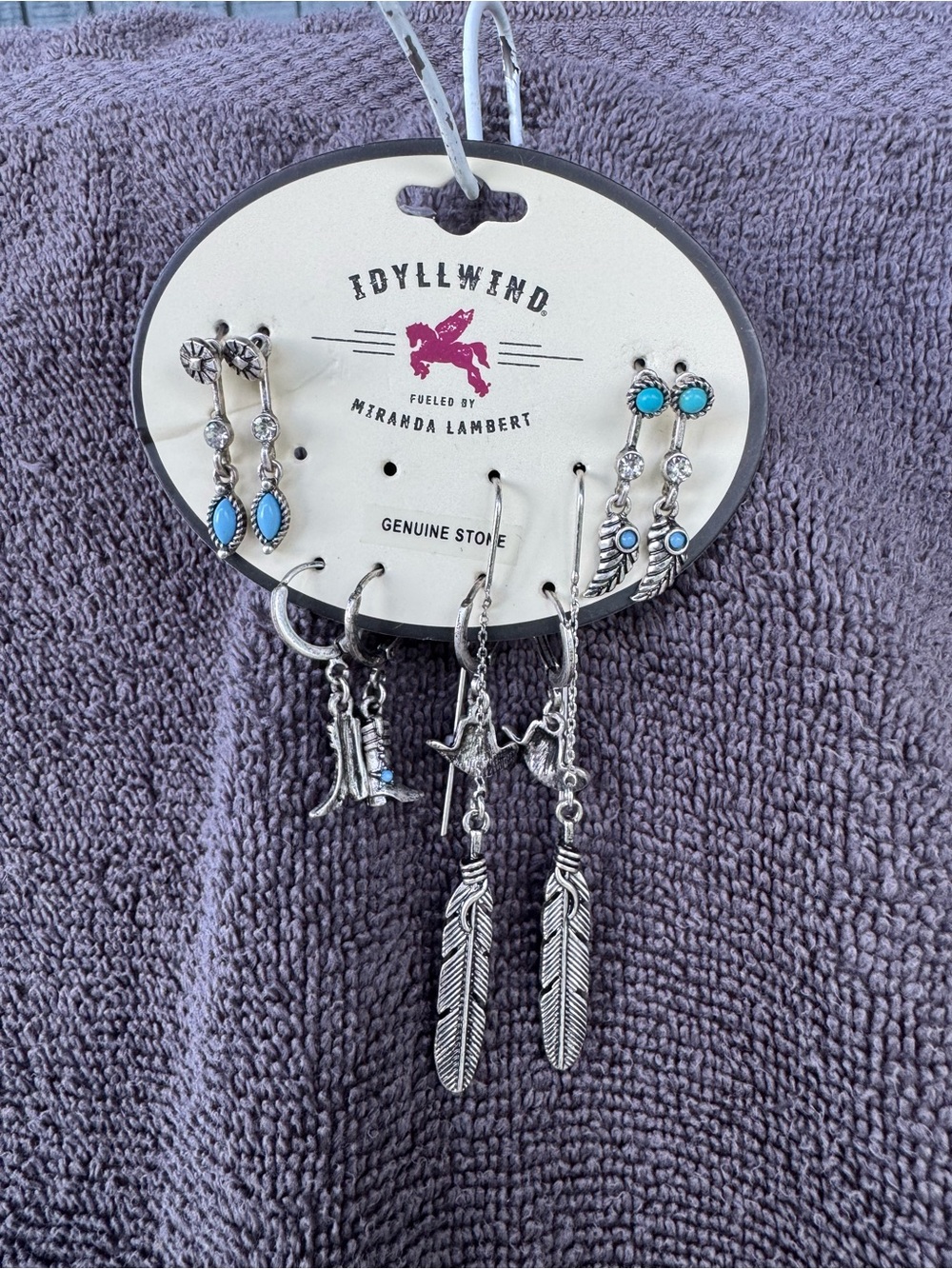 Idyllwind Turquoise Silver Feather & Western Charm 5-Earrings Set
